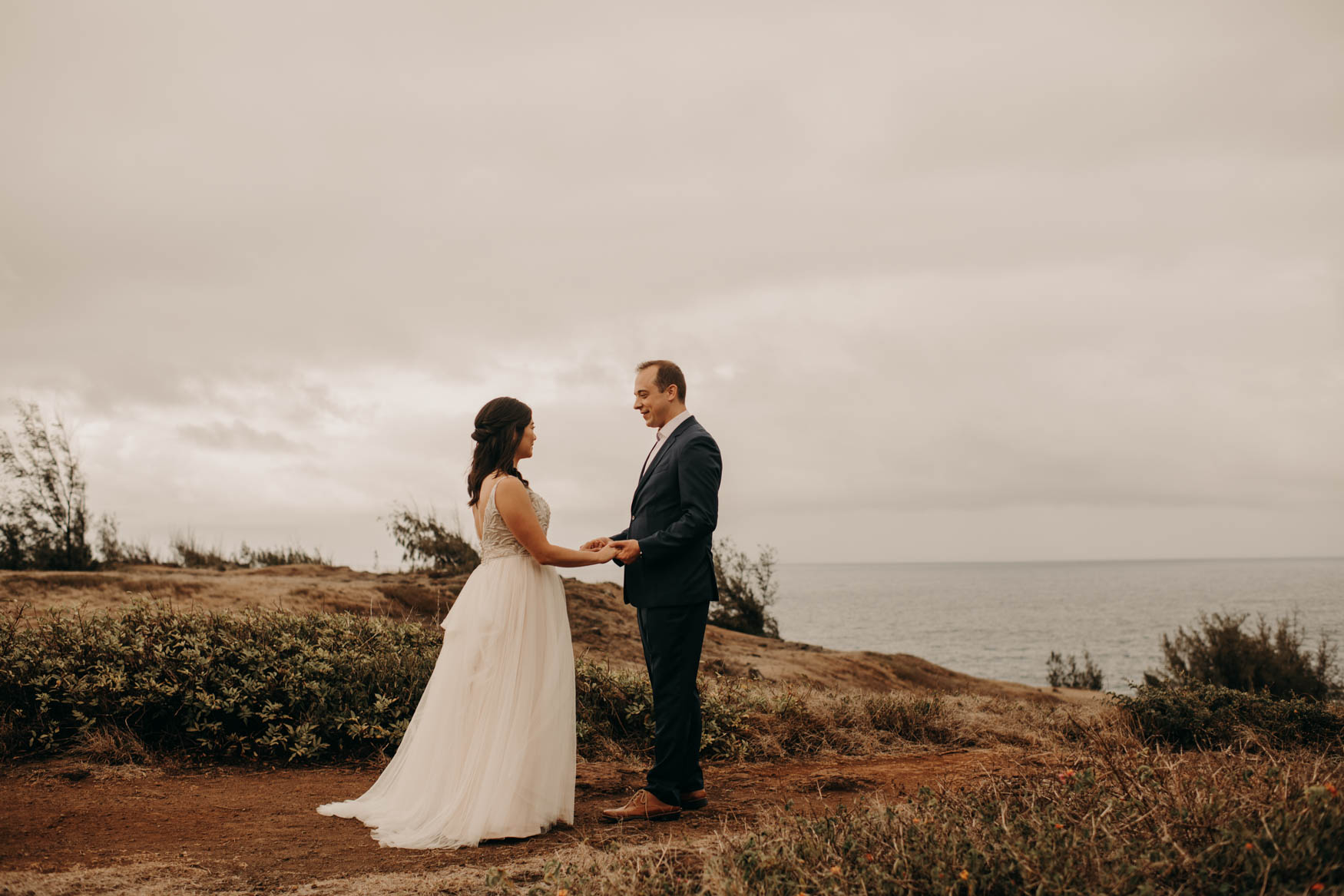 Andrew and Alison see eachother in their wedding clothes for the first time.